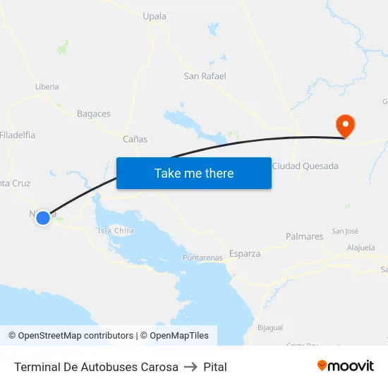 Terminal De Autobuses Carosa to Pital map
