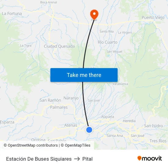 Estación De Buses Siquiares to Pital map