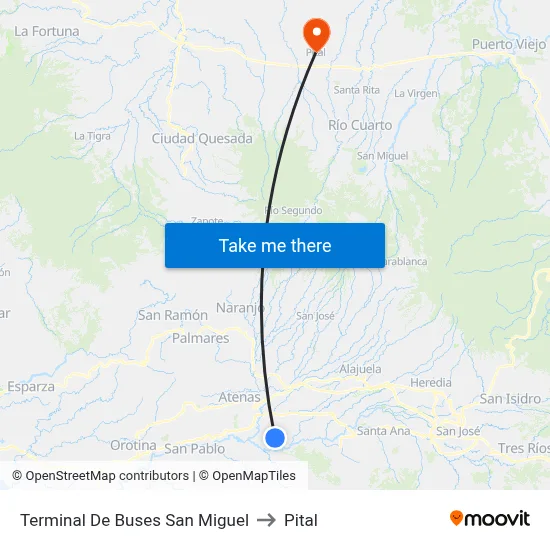 Terminal De Buses San Miguel to Pital map