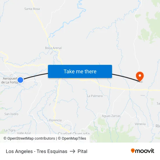 Los Angeles - Tres Esquinas to Pital map