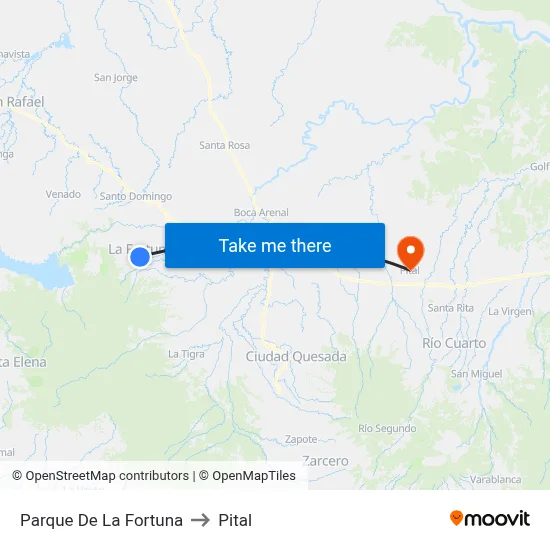 Parque De La Fortuna to Pital map