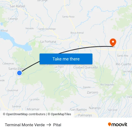 Terminal Monte Verde to Pital map