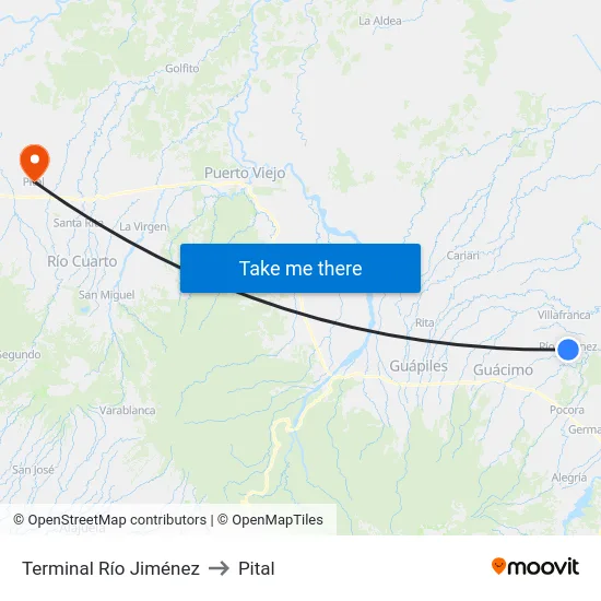 Terminal Río Jiménez to Pital map