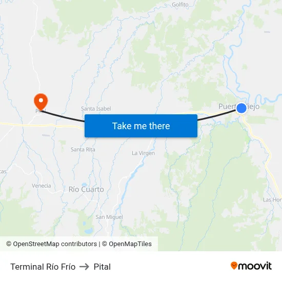 Terminal Río Frío to Pital map