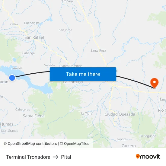 Terminal Tronadora to Pital map
