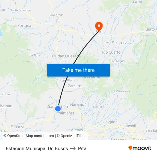 Estación Municipal De Buses to Pital map