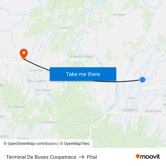 Terminal De Buses Coopetraca to Pital map