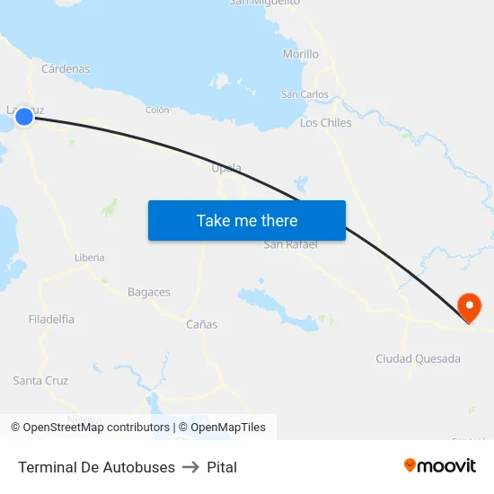 Terminal De Autobuses to Pital map