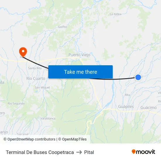 Terminal De Buses Coopetraca to Pital map