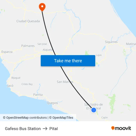 Gafeso Bus Station to Pital map