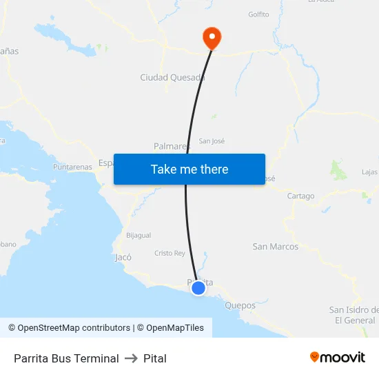 Parrita Bus Terminal to Pital map