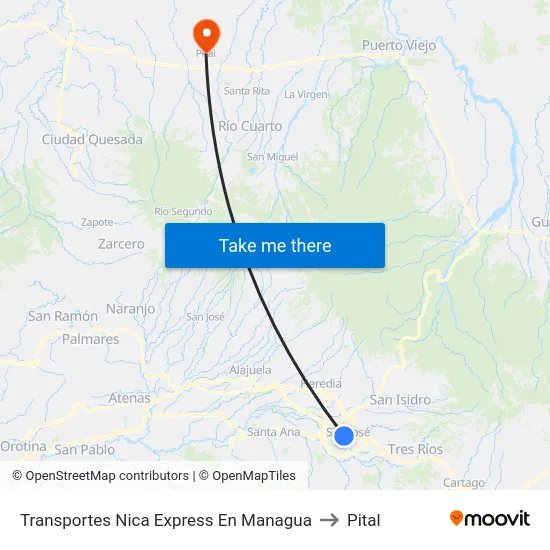 Transportes Nica Express En Managua to Pital map