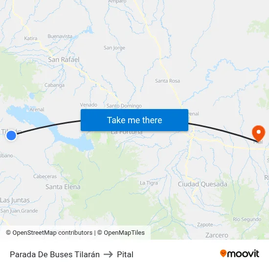 Parada De Buses Tilarán to Pital map