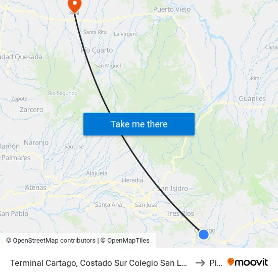 Terminal Cartago, Costado Sur Colegio San Luis Gonzaga to Pital map