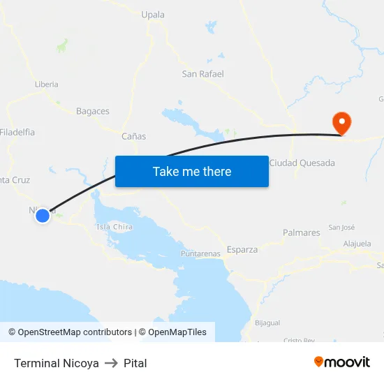 Terminal Nicoya to Pital map
