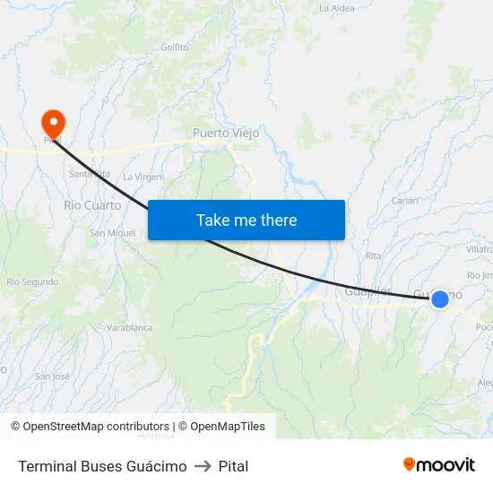 Terminal Buses Guácimo to Pital map