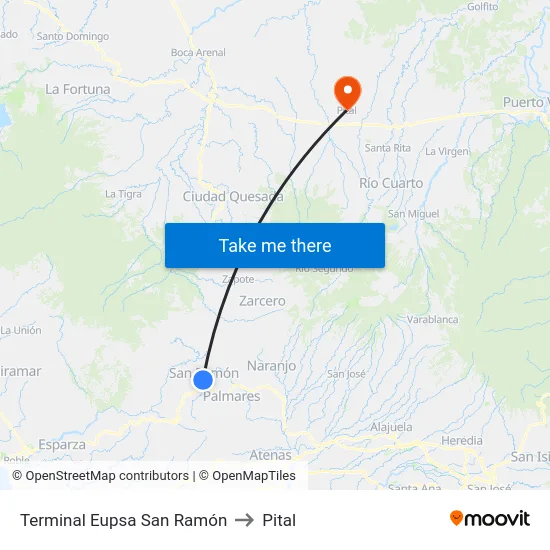 Terminal Eupsa San Ramón to Pital map