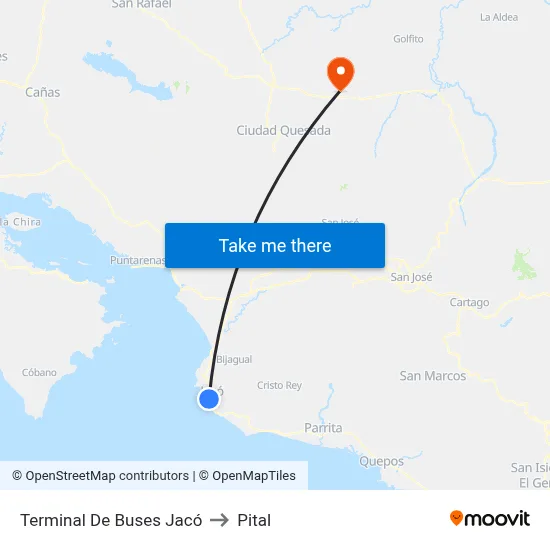 Terminal De Buses Jacó to Pital map