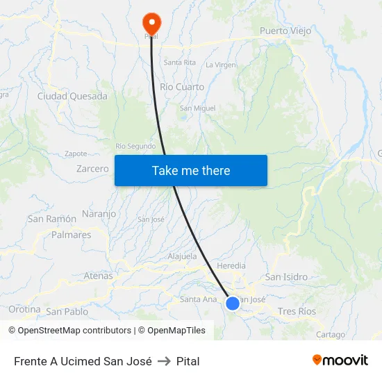 Frente A Ucimed San José to Pital map