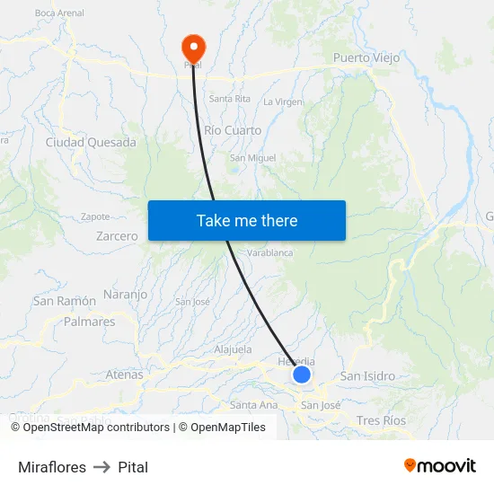 Miraflores to Pital map