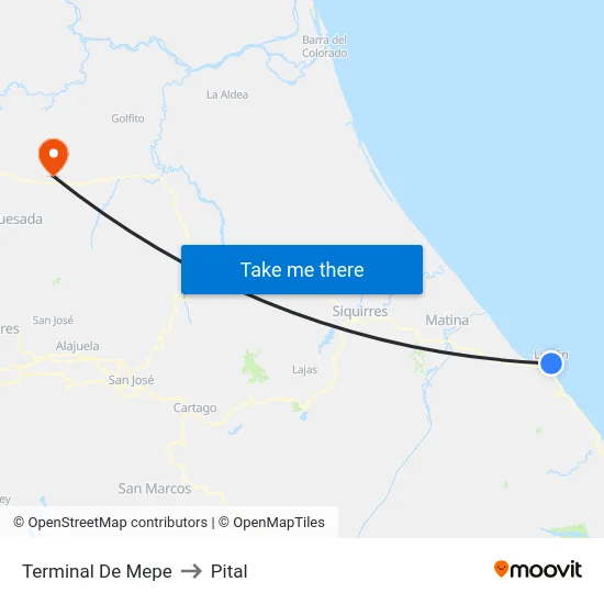 Terminal De Mepe to Pital map