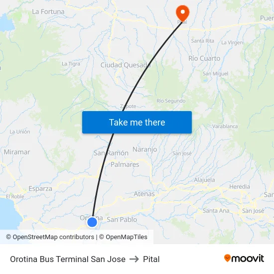 Orotina Bus Terminal San Jose to Pital map