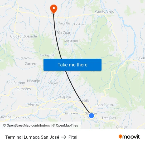 Terminal Lumaca San José to Pital map