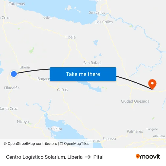 Centro Logístico Solarium, Liberia to Pital map