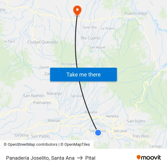 Panadería Joselito, Santa Ana to Pital map