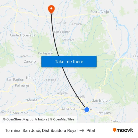 Terminal San José, Distribuidora Royal to Pital map