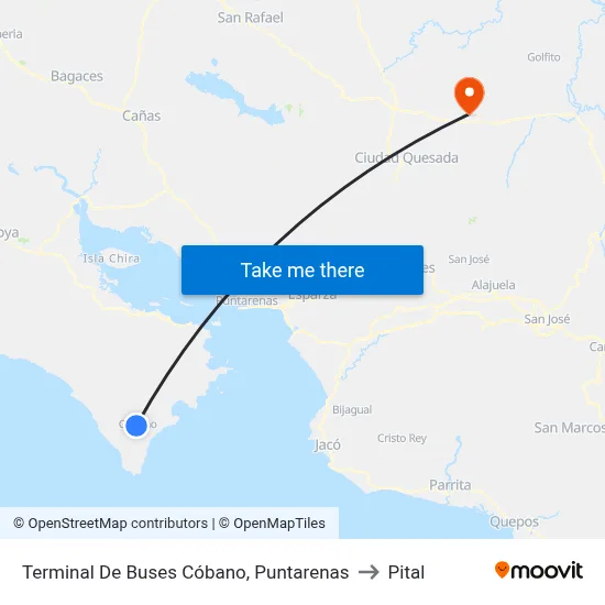 Terminal De Buses Cóbano, Puntarenas to Pital map