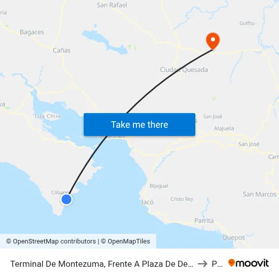 Terminal De Montezuma, Frente A Plaza De Deportes Montezuma to Pital map