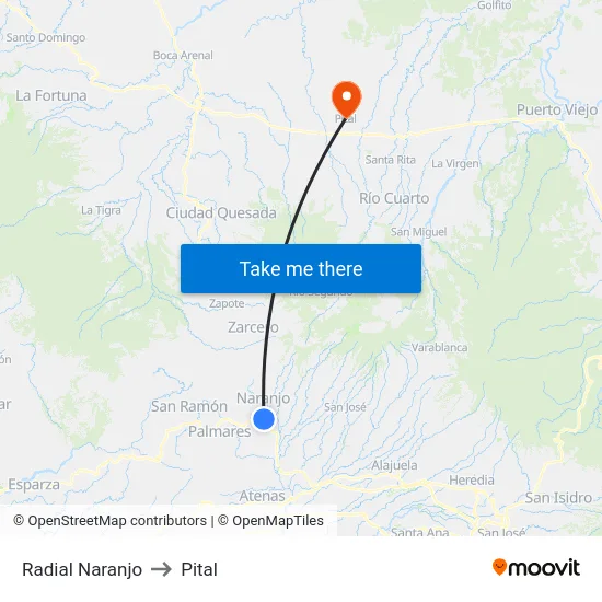 Radial Naranjo to Pital map