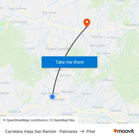 Carretera Vieja San Ramón - Palmares to Pital map