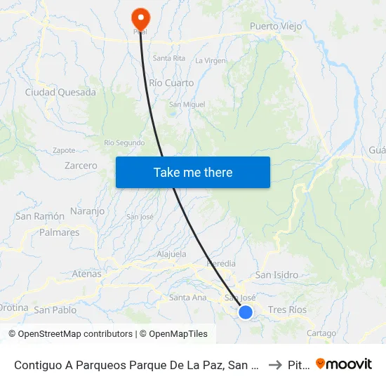 Contiguo A Parqueos Parque De La Paz, San José to Pital map