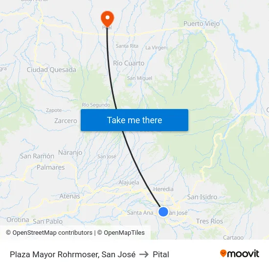 Plaza Mayor Rohrmoser, San José to Pital map
