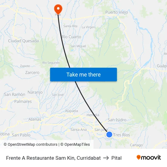 Frente A Restaurante Sam Kin, Curridabat to Pital map