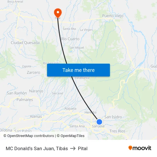 MC Donald's San Juan, Tibás to Pital map