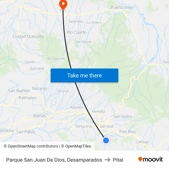 Parque San Juan De Dios, Desamparados to Pital map