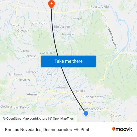 Bar Las Novedades, Desamparados to Pital map