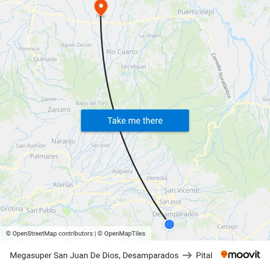 Megasuper San Juan De Dios, Desamparados to Pital map