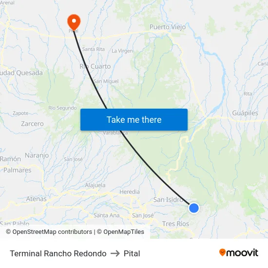 Terminal Rancho Redondo to Pital map