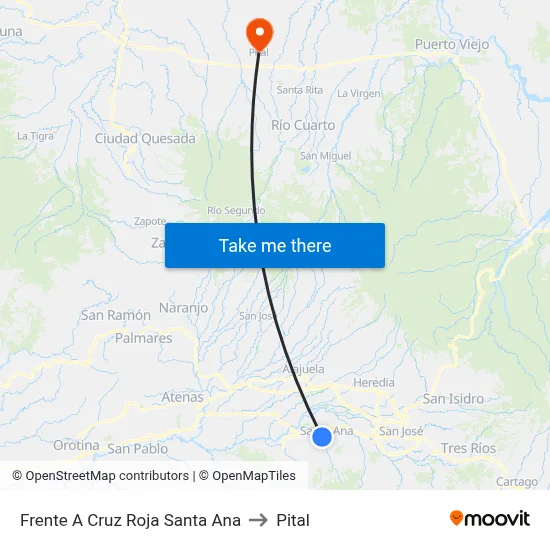 Frente A Cruz Roja Santa Ana to Pital map