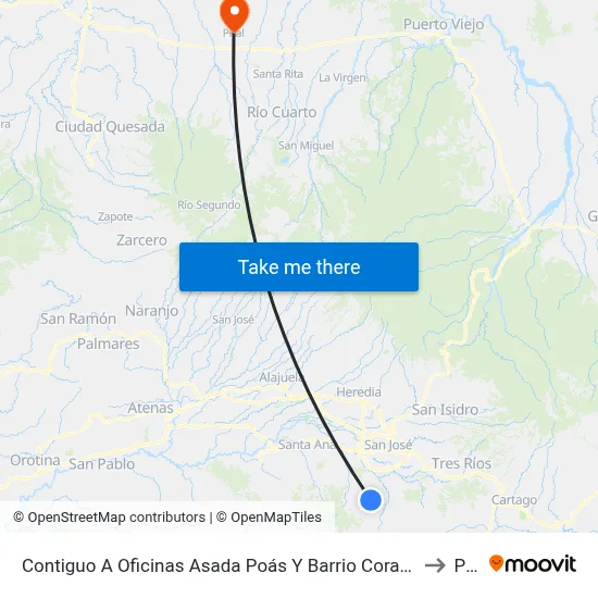Contiguo A Oficinas Asada Poás Y Barrio Corazón De Jesús, Aserrí to Pital map