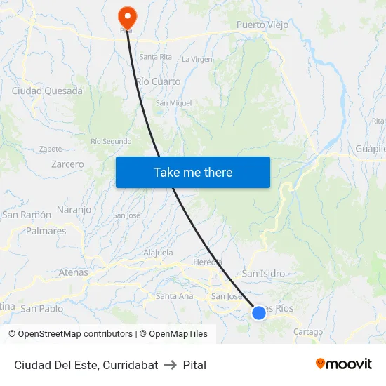Ciudad Del Este, Curridabat to Pital map