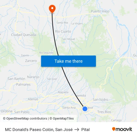 MC Donald's Paseo Colón, San José to Pital map