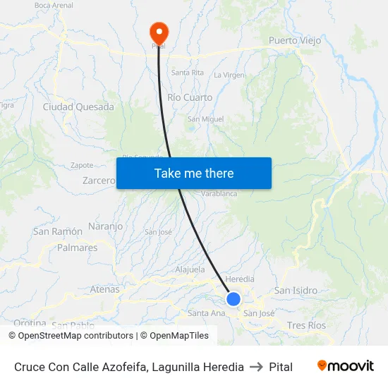 Cruce Con Calle Azofeifa, Lagunilla Heredia to Pital map