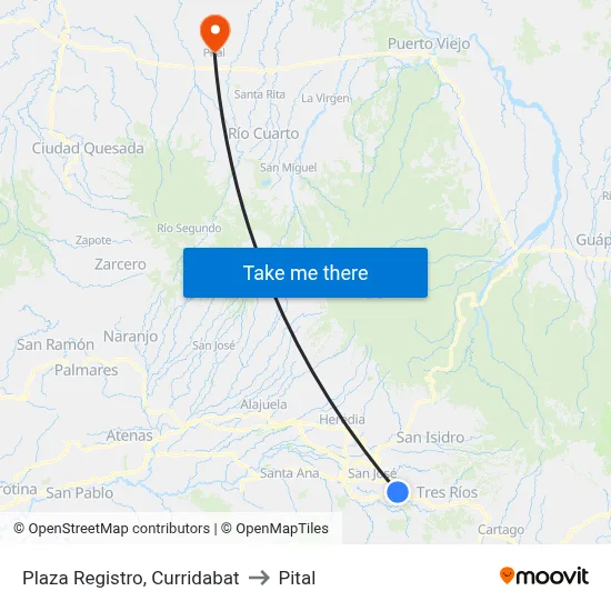Plaza Registro, Curridabat to Pital map