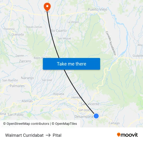 Walmart Curridabat to Pital map