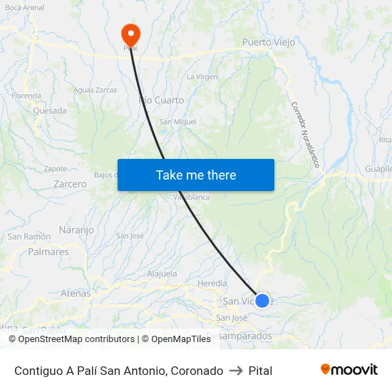 Contiguo A Palí San Antonio, Coronado to Pital map